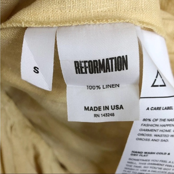 Reformation Kelsey Mini Wrap Dress Yellow 100% Linen - Picture 6 of 6